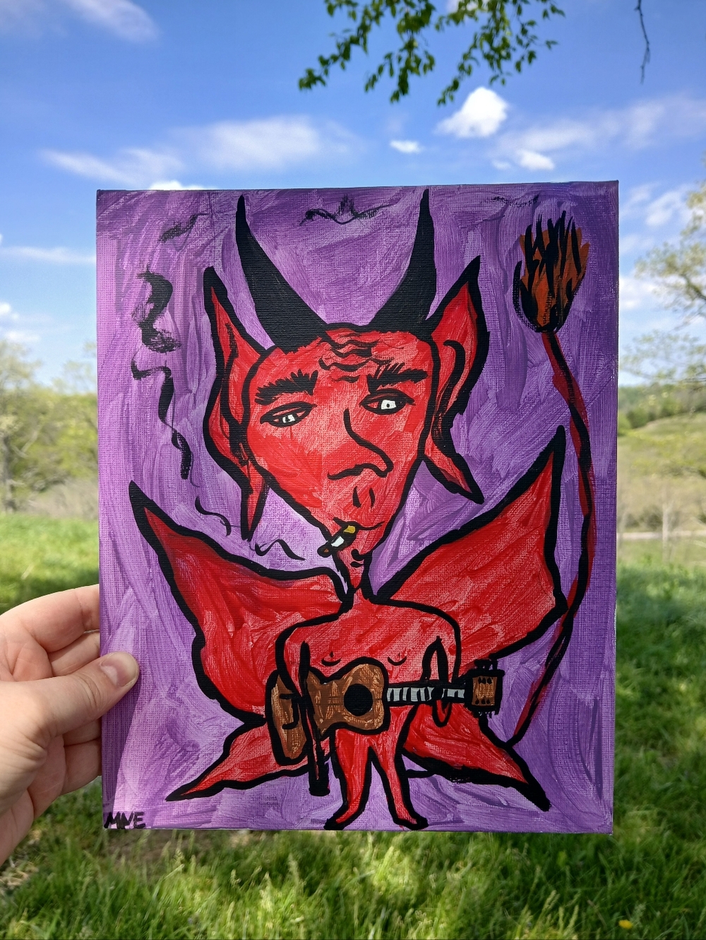 Devil Playing Guitar Painting Folk Art